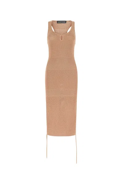 Andrea Adamo Biscuit Stretch Mesh Mini Dress In Camel