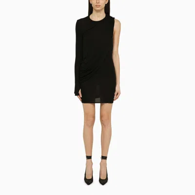Andrea Adamo Black One-shoulder Drape Mini Dress In Viscose