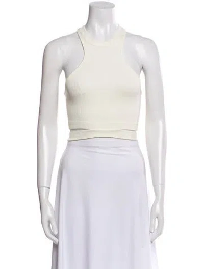 Pre-owned Andrea Adamo Crew Neck Sleeveless Crop Top In White