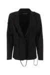 Andrea Adamo Draped Wool Blazer In Black