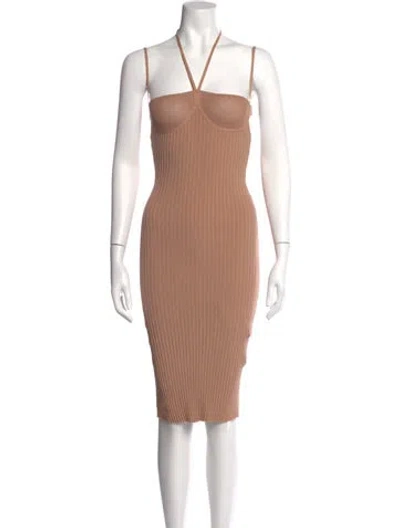 Pre-owned Andrea Adamo Halterneck Midi Length Dress In Neutral