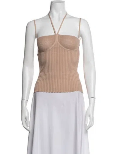 Pre-owned Andrea Adamo Halterneck Sleeveless Crop Top W/ Tags In Neutrals