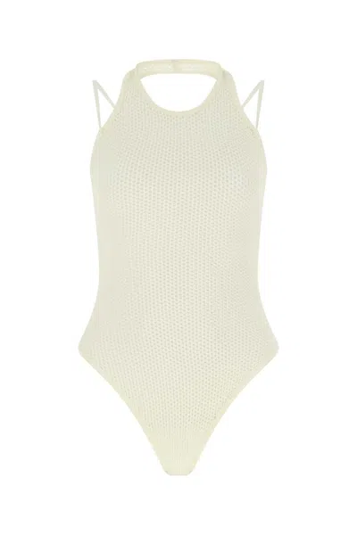 Andrea Adamo Ivory Stretch Viscose Blend Bodysuit In White