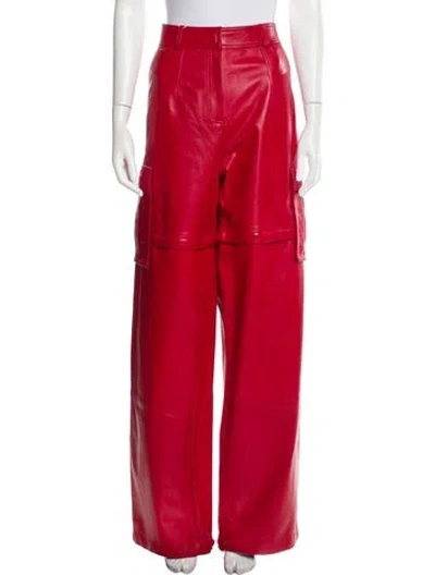 Pre-owned Andrea Adamo Lamb Leather Wide Leg Pants W/ Tags In Red