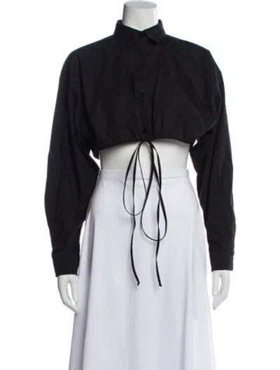 Pre-owned Andrea Adamo Long Sleeve Crop Top In Black