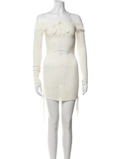 Pre-owned Andrea Adamo Off-the-shoulder Mini Dress In Neutral