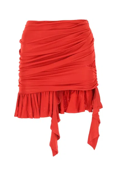 Andrea Adamo Ruffled Viscose Mini Skirt In Red