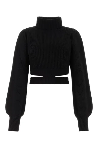Andrea Adamo Ribbed Wool-acrylic Turtleneck Sweater In Black