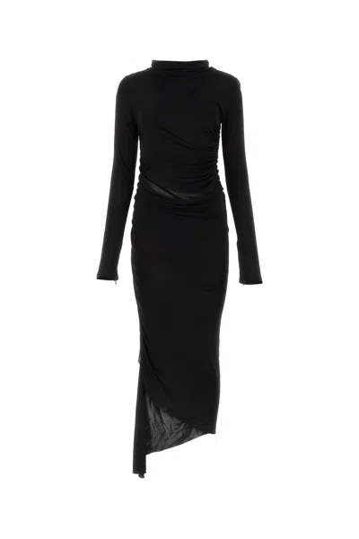 Andrea Adamo Ruched Viscose Dress In Black