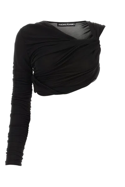 Andrea Adamo Ruched Viscose Sweater In Black