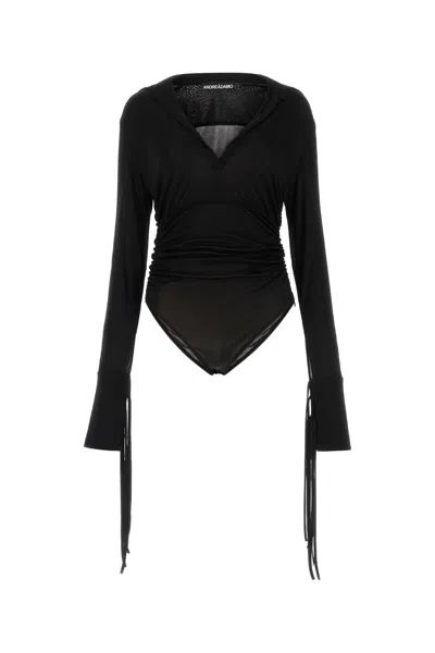 Andrea Adamo Ruched V-neck Bodysuit Sweater Sweater In Black