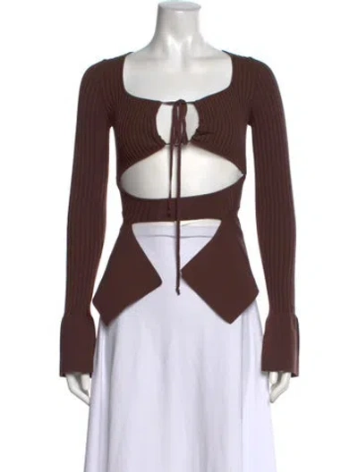 Pre-owned Andrea Adamo Square Neckline Long Sleeve Crop Top In Brown