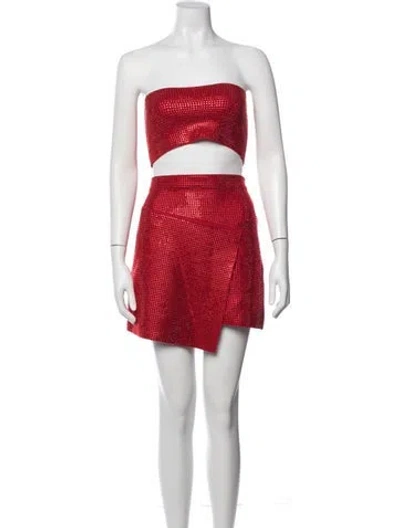 Pre-owned Andrea Adamo Studded Accents Skirt Suit W/ Tags In Red