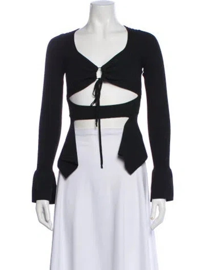 Pre-owned Andrea Adamo V-neck Long Sleeve Crop Top In Black