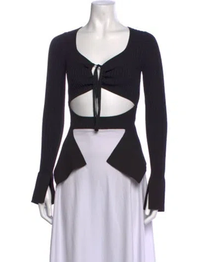 Pre-owned Andrea Adamo V-neck Long Sleeve Top In Black