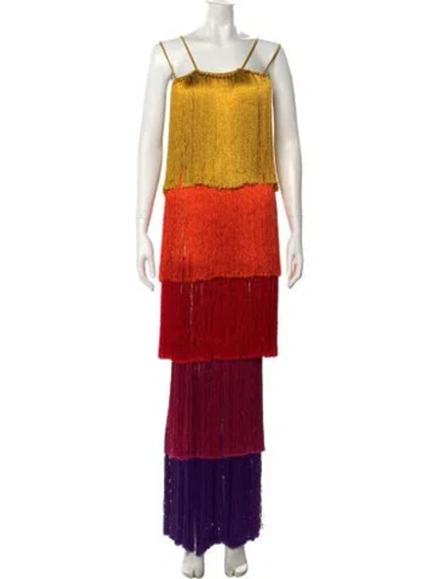 Pre-owned Andrea Almeida Colorblock Pattern Long Dress W/ Tags In Yellow