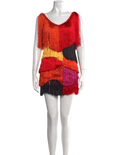 Pre-owned Andrea Almeida Colorblock Pattern Mini Dress In Red