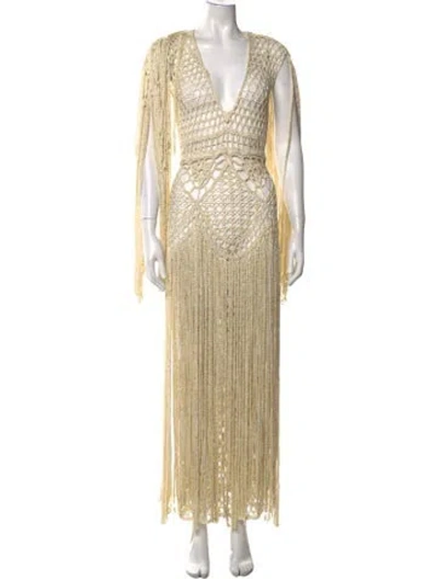 Pre-owned Andrea Almeida Lace Pattern Long Dress In Neutrals