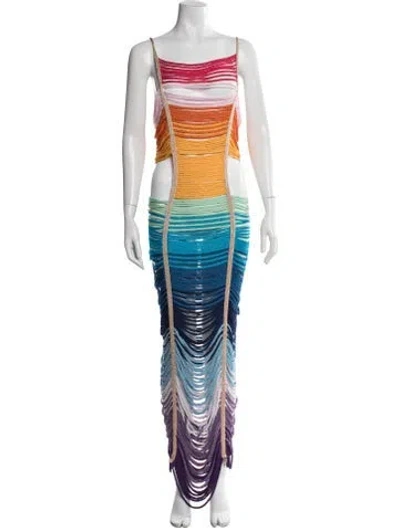 Pre-owned Andrea Almeida Printed Long Dress In Blue