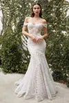 Andrea & Leo A0666w Long Formal Off Shoulder Wedding Dress In White