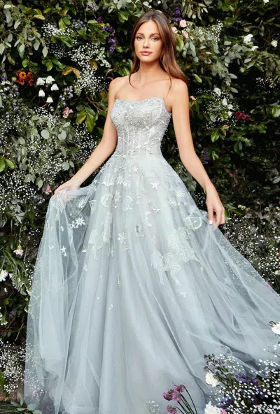 Andrea & Leo A0890 Strapless A-line Prom Gown In Blue