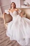 Andrea & Leo A1014c A Line Long Bridal Gown Detachable Sleeves Wedding Dress In White
