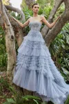 Andrea & Leo A1017 Strapless Ruffle Ball Gown In Blue