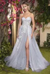 Andrea & Leo A1029 Strapless Corset Prom Dress In Silver