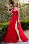 Andrea & Leo A1053 One Shoulder Prom Dress Red In Multi