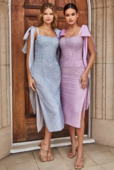 Andrea & Leo A1110 Sleeveless Fitted Tea Length Dress In Purple