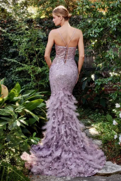 Andrea & Leo A1116 Feather Mermaid Prom Dress In Purple