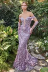 Andrea & Leo A1163 Off Shoulder Beaded Mermaid Prom Dress In Purple