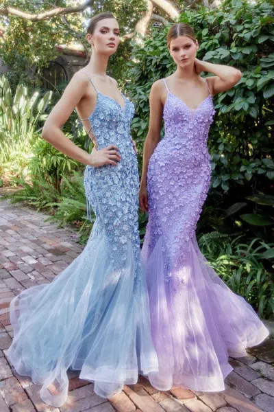 Andrea & Leo A1201 Mermaid Floral Prom Dress In Blue