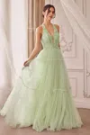 Andrea & Leo A1206 Long Halter A-line Prom Dress In Green