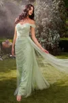 Andrea & Leo A1219 Off Shoulder With Cape Tulle Formal Gown In Green