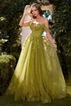 Andrea & Leo A1237 Long Formal Prom A Line Dress In Green
