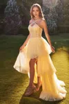 Andrea & Leo A1239 High Low Beaded Formal Prom Dress In Yellow