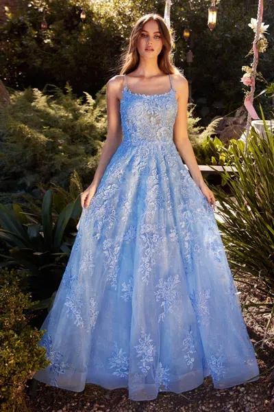 Andrea & Leo A1248 Long Formal A Line Prom Dress In Blue
