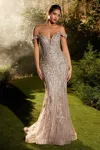 Andrea & Leo A1257 Long Formal Prom Fitted Beaded Dress In Neutral