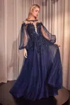 Andrea & Leo A1263 Long Sleeve Formal Sequin Dress In Blue
