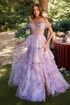 Andrea & Leo A1286 Floral Print Long Formal Prom Dress In Purple