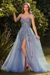 Andrea & Leo A1294 Long Beaded Formal Evening Prom Dress In Blue