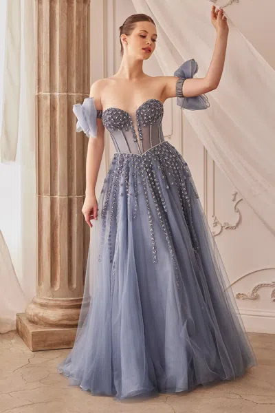Andrea & Leo A1338 Detachable Sleeve Formal Prom Long Dress In Blue