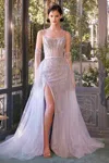Andrea & Leo A1361 Fitted Layered Long Formal Beaded Prom Dress In Blue