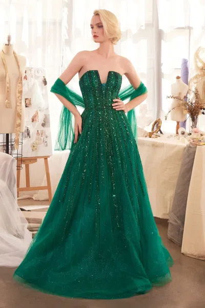 Andrea & Leo A1369 Long Fitted Ombre Beaded Formal Prom Dress In Green