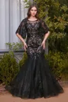 Andrea & Leo A1377 Long Mermaid Gown Floral Sequin Formal Dress In Black