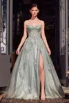 Andrea & Leo A1378 Long Formal Ball Gown Layered Sequin Floral Prom Dress In Animal Print