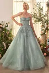 Andrea & Leo A1387 Ball Gown Long Layered Glitter Formal Prom Dress In Green