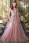 Andrea & Leo A1401 A Line Formal Long Prom Sequin Dress In Pink