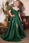 Andrea & Leo A1424 Long Pleated Ball Gown Slit Formal Prom Dress In Green